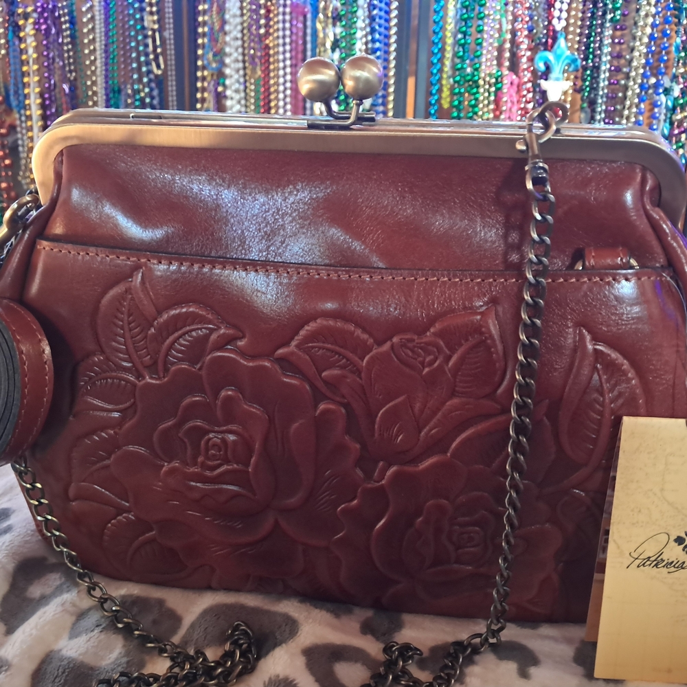 Patricia Nash Burgundy Floral Embossed Shoulder Bag